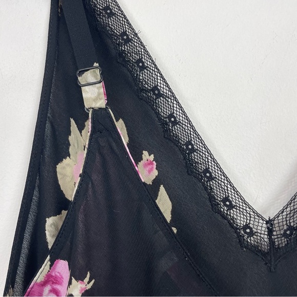 Black Floral Lingerie set Oscar de la Renta Robe Nightgown Rose 2 Piece Med Alt - Picture 4 of 16